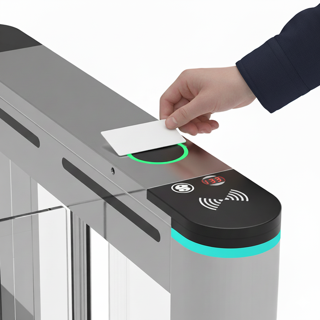 Person scanning card at a reader