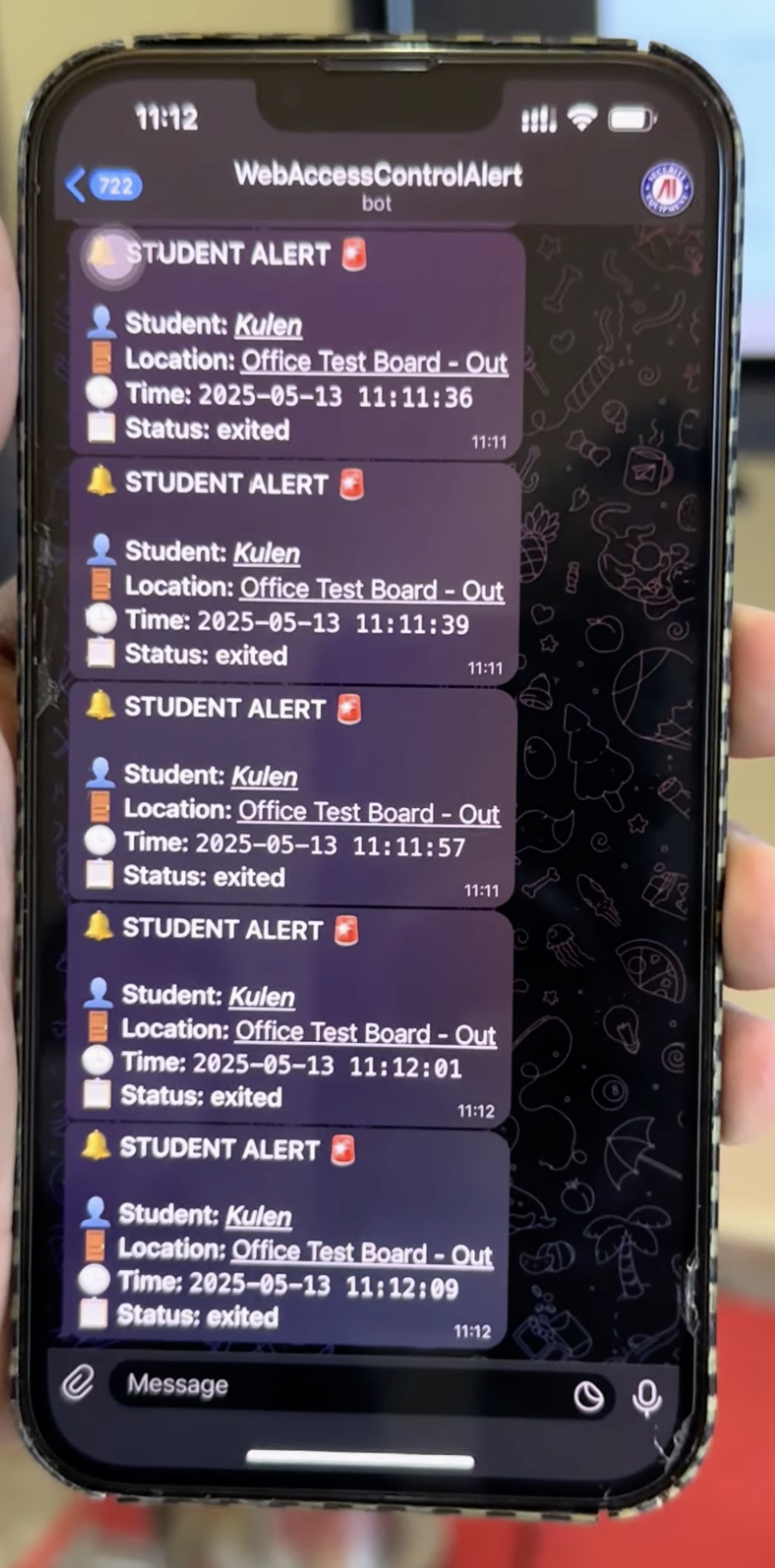 Telegram alert notification on a phone screen